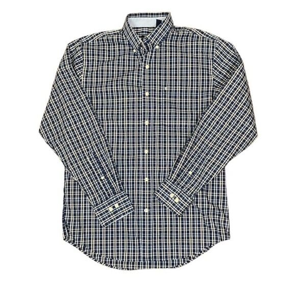 IZOD Men's Non-Iron Stretch Button Down Shirt Navy Blue Checkered Size Small - Picture 1 of 9